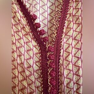 Bohemian Embroidered Midi Caftan in Pink, Berry, and Chartreuse One Size